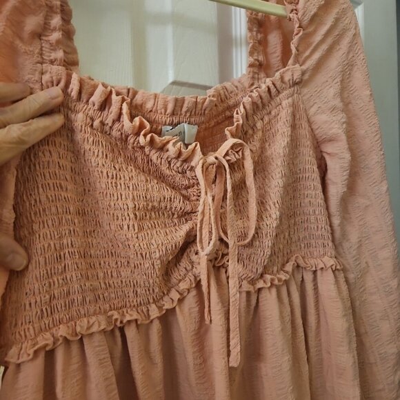 Forever 21 blush Milkmaid smock boho Babydoll Puff Long Sleeve Boho dress 1X - Picture 6 of 8